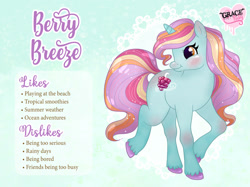 Size: 2048x1535 | Tagged: safe, artist:gracerubyarts, oc, oc:berry breeze, pony, unicorn, g2, colored hooves, dislikes, female, g2 oc, likes, profile, solo, unshorn fetlocks