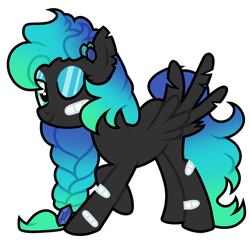 Size: 1280x1268 | Tagged: safe, artist:dilfistic, oc, oc only, pegasus, pony, bandage, braid, eyeshadow, makeup, one eye closed, pegasus oc, simple background, smiling, solo, transparent background, wink