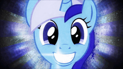 Size: 1280x720 | Tagged: safe, artist:sandwichhorsearchive, artist:sim gretina, minuette, pony, unicorn, g4, 2012, absurd file size, animated, brony music, bust, happy, horn, link in description, looking at you, music, nostalgia, portrait, shiny teeth, smiling, smiling at you, solo, sound, sound only, webm, youtube, youtube link, youtube video