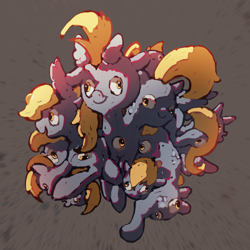 Size: 3350x3350 | Tagged: safe, artist:inkhooves, derpy hooves, pegasus, pony, g4, abomination, adoracreepy, adorawat, amalgam, amalgamation, body horror, conjoined, creepy, cursed image, cute, cyriak, eldritch abomination, female, happy, high res, i just don't know what went wrong, mare, multeity, multiple heads, not salmon, raised hoof, simple background, solo, unstoppable force of derp, wat