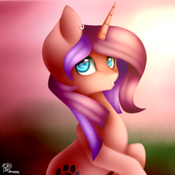 Size: 1000x1000 | Tagged: safe, artist:prettyshinegp, oc, oc only, pony, unicorn, ear piercing, female, horn, mare, paw prints, piercing, signature, solo, unicorn oc