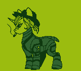 Size: 160x140 | Tagged: safe, artist:brainiac, oc, oc only, oc:chrome (fallout equestria: all things unequal), animated, armor, cigarette, fallout equestria:all things unequal (pathfinder), fallout equestria:all things unequal sprites (set), female, gif, mare, mom, pixel art, power armor, smoking, solo, true res pixel art