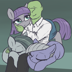 Size: 3000x3000 | Tagged: safe, artist:t72b, limestone pie, marble pie, maud pie, oc, oc:anon, earth pony, human, pony, g4, anon gets all the mares, blushing, clothes, cuddling, cute, eyes closed, female, high res, human male, human on pony petting, human on pony snuggling, lucky bastard, lying down, male, mare, petting, pie sisters, prone, siblings, sisters, sitting, sitting on lap, sleeping, snuggling, t72b is trying to murder us, weapons-grade cute
