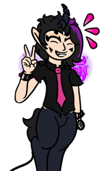 Size: 575x875 | Tagged: safe, artist:lazerblues, oc, oc only, oc:blood plus, satyr, horn, magical lesbian spawn, necktie, offspring, parent:oc:hiki, parent:oc:mal, simple background, solo, transparent background