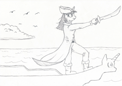 Size: 1187x837 | Tagged: safe, artist:friendshipishorses, twilight sparkle, anthro, g4, atg 2022, monochrome, newbie artist training grounds, solo, sword, traditional art, weapon