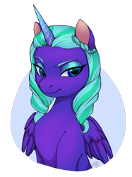 Size: 1984x2646 | Tagged: safe, artist:lina, opaline arcana, alicorn, pony, g5, my little pony: a new generation, my little pony: make your mark, spoiler:g5, spoiler:my little pony: make your mark, eyebrows, eyeshadow, female, gradient horn, high res, horn, looking at you, makeup, mare, partially open wings, shading, shadow, simple background, smiling, smiling at you, smirk, solo, transparent background, wings