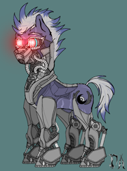 Size: 1890x2540 | Tagged: safe, artist:deadair, oc, cyborg, pegasus, pony, commission, implants, pegasus oc, red eyes, solo, watermark, white hair, wingless