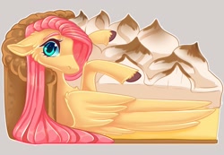 Size: 1913x1321 | Tagged: safe, artist:unfinishedheckery, fluttershy, pegasus, pony, g4, cute, daaaaaaaaaaaw, digital art, female, floppy ears, food, mare, pie, shyabetes, simple background, solo, wings