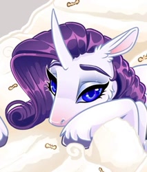 Size: 718x844 | Tagged: safe, artist:unfinishedheckery, rarity, pony, unicorn, g4, bedroom eyes, digital art, female, hooves, horn, mare, simple background, solo