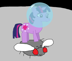 Size: 1142x968 | Tagged: safe, artist:tritonvikings9066, twilight sparkle, fly, insect, pony, unicorn, g4, 1000 hours in ms paint, female, helmet, mare, moon, solo, space helmet, unicorn twilight