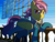 Size: 800x600 | Tagged: safe, artist:rangelost, oc, oc only, oc:westerly wind, pegasus, pony, airship, clothes, crepuscular rays, flag of equestria, glare, looking at you, military uniform, pegasus oc, pixel art, ponytail, sky, solo, uniform