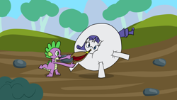 Size: 1920x1080 | Tagged: safe, artist:platinumdrop, rarity, spike, dragon, pony, unicorn, g4, spike at your service, air inflation, bellows, female, inflation, male, mare, rariblimp, request, scene interpretation, spherical inflation