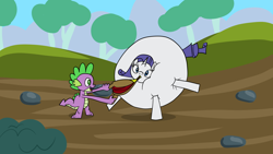 Size: 1920x1080 | Tagged: safe, artist:platinumdrop, rarity, spike, dragon, pony, unicorn, g4, my little pony: friendship is magic, spike at your service, air inflation, bellows, female, inflation, male, mare, rariblimp, request, scene interpretation, spherical inflation