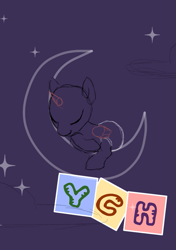 Size: 705x999 | Tagged: safe, artist:binkyroom, pony, commission, cute, female, filly, foal, moon, sky, sleeping, solo, your character here