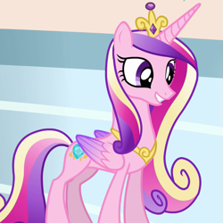 Size: 643x643 | Tagged: safe, screencap, princess cadance, alicorn, pony, g4, games ponies play, season 3, concave belly, cropped, crown, cute, cutedance, female, folded wings, happy, horn, jewelry, mare, peytral, regalia, slender, smiling, solo, thin, tiara, wings