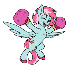 Size: 1280x1210 | Tagged: safe, artist:starponys87, artist:tsitra360, oc, oc only, oc:blazey blue, pegasus, pony, asperger's syndrome, autism, autism spectrum disorder, blue, cheering, cheerleader, colored hooves, jumping, pegasus oc, pink, pink hair, pom pom, simple background, smiling, solo, spread wings, unshorn fetlocks, white background, wings