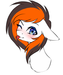 Size: 3056x3657 | Tagged: safe, artist:torihime, oc, oc only, oc:rainy sky, pegasus, pony, :p, blushing, bust, commission, floppy ears, heart, heart eyes, high res, looking at you, one eye closed, pegasus oc, simple background, solo, tongue out, transparent background, two toned mane, wingding eyes, wink, ych result
