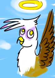Size: 710x1002 | Tagged: safe, artist:horsesplease, gilda, angel, g4, doodle, gilda is an angel, halo, heaven, looking up, smiling