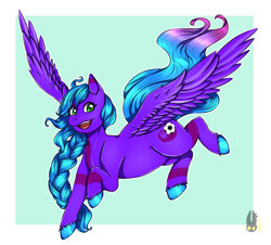 Size: 1600x1446 | Tagged: safe, artist:natt333, oc, oc:violet aura, pegasus, pony, commissioner:solar aura, signature, simple background, solo, spread wings, wings