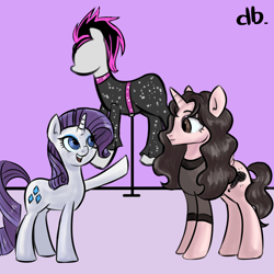 Size: 1000x1000 | Tagged: safe, artist:dubudrops, rarity, alicorn, pony, unicorn, g4, boutique, cher, clothed ponies, fashion, pointing
