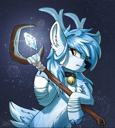 Size: 3100x3450 | Tagged: safe, artist:kaylerustone, oc, oc only, deer, female, high res, horn, looking back, simple background, staff