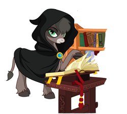Size: 2497x2241 | Tagged: safe, artist:epicvon, oc, oc only, donkey, book, bookshelf, cloak, clothes, high res, simple background, solo, white background