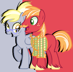 Size: 855x833 | Tagged: safe, artist:cloefo05, big macintosh, derpy hooves, earth pony, pegasus, pony, g4, alternate hairstyle, clothes, facial hair, female, glasses, male, moustache, plaid shirt, ship:derpymac, shipping, shirt, straight