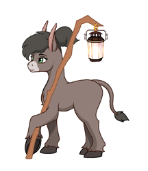 Size: 679x787 | Tagged: safe, artist:epicvon, oc, oc only, donkey, lantern, ponytail, simple background, solo, staff, white background