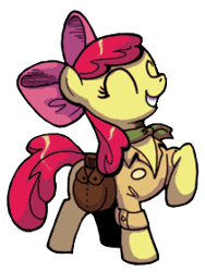 Size: 210x280 | Tagged: safe, editor:fuckomcfuck, apple bloom, earth pony, pony, g4, spoiler:comic, adorabloom, bag, clothes, cute, eyes closed, female, filly, foal, grin, saddle bag, simple background, smiling, solo, transparent background