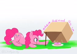 Size: 4096x2896 | Tagged: safe, artist:chiefywiffy, pinkie pie, earth pony, pony, g4, cardboard box, cute, diapinkes, donut, female, food, high res, male, mare, reaching, solo, tongue out, trap (device)