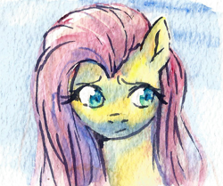 Size: 947x792 | Tagged: safe, artist:tigra0118, fluttershy, pegasus, pony, g4, bust, female, full face view, looking away, mare, portrait, solo, traditional art, watercolor painting