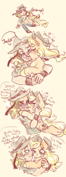 Size: 1050x2800 | Tagged: safe, artist:mimiporcellini, applejack, earth pony, human, g4, crossover, crossover shipping, female, hol horse, holjack, interspecies, jojo's bizarre adventure, kissing, male, mare, shipping, straight