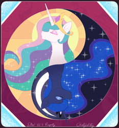 Size: 2800x3000 | Tagged: safe, artist:chiefywiffy, princess celestia, princess luna, alicorn, pony, g4, bust, duo, eyes closed, female, high res, mare, royal sisters, siblings, sisters