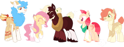 Size: 1280x484 | Tagged: safe, artist:klawiee, artist:selenaede, big macintosh, fluttershy, oc, earth pony, hybrid, pegasus, pony, g4, alternate design, bandana, base used, beard, cheek kiss, coat markings, colored pupils, ear piercing, earring, earth pony oc, eyes closed, facial hair, family, female, freckles, horse collar, jewelry, kissing, male, mare, offspring, open mouth, open smile, parent:big macintosh, parent:fluttershy, parents:fluttermac, pegasus oc, piercing, ship:fluttermac, shipping, simple background, smiling, step-father, straight, transparent background, unshorn fetlocks