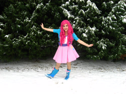 Size: 2816x2112 | Tagged: safe, artist:sarahndipity cosplay, pinkie pie, human, equestria girls, g4, clothes, cosplay, costume, high res, irl, irl human, photo, snow, solo