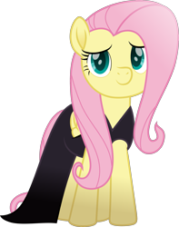 Size: 2197x2788 | Tagged: safe, artist:php178, fluttershy, pegasus, pony, cinemare sins, g4, my little pony: the movie, scare master, .svg available, black dress, bootstrap paradox, clothes, cute, cyan eyes, dress, female, folded wings, high res, inkscape, looking at you, mare, movie accurate, shyabetes, simple background, smiling, smiling at you, standing, svg, teal eyes, transparent background, vector, wings