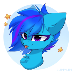 Size: 2152x2136 | Tagged: safe, artist:lunylin, oc, oc only, oc:skyshade blue, pony, :p, bust, high res, portrait, simple background, solo, tongue out, white background