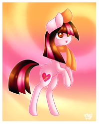 Size: 781x981 | Tagged: safe, artist:prettyshinegp, oc, oc only, earth pony, pony, abstract background, earth pony oc, female, mare, rearing, signature, solo