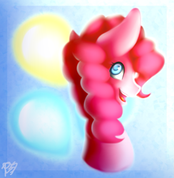 Size: 749x766 | Tagged: safe, artist:prettyshinegp, pinkie pie, earth pony, pony, g4, bust, female, mare, signature, smiling, solo