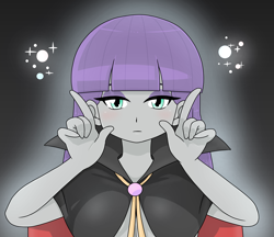 Size: 1480x1280 | Tagged: safe, artist:batipin, maud pie, human, equestria girls, g4, cape, clothes, female, looking at you, parody, solo, tokimeki tonight