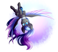 Size: 1069x958 | Tagged: safe, artist:prettyshinegp, oc, oc only, pegasus, pony, choker, female, flying, mare, pegasus oc, signature, simple background, solo, spiked choker, transparent background, upside down, wings