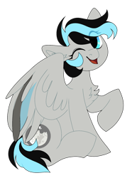 Size: 1280x1721 | Tagged: safe, artist:moonert, oc, oc only, pegasus, pony, chest fluff, eye clipping through hair, eyelashes, female, mare, one eye closed, pegasus oc, raised hoof, simple background, sitting, smiling, solo, transparent background, wings, wink