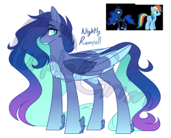 Size: 1024x822 | Tagged: safe, artist:purplegrim40, princess luna, rainbow dash, oc, alicorn, pegasus, pony, g4, female, magical lesbian spawn, mare, offspring, parent:princess luna, parent:rainbow dash, parents:lunadash, pegasus oc, simple background, transparent background