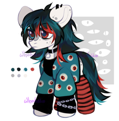 Size: 1793x1820 | Tagged: safe, artist:whohwo, oc, oc only, earth pony, pony, abstract background, chains, clothes, collar, ear piercing, earth pony oc, male, piercing, smiling, socks, solo, stallion, striped socks