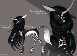 Size: 5300x3900 | Tagged: safe, artist:henori_artist, oc, oc only, hybrid, okapi, abstract background, bust, curved horn, duo, female, horn, mare, raised hoof, smiling