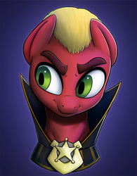 Size: 836x1072 | Tagged: safe, artist:ikarooz, sprout cloverleaf, earth pony, pony, g5, my little pony: a new generation, badge, bust, emperor sprout, male, portrait, solo, stallion
