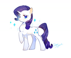 Size: 1273x1041 | Tagged: safe, artist:dreamsugar, rarity, pony, unicorn, g4, commission, female, horn, mare, profile, raised hoof, signature, simple background, solo, white background