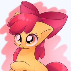 Size: 1525x1515 | Tagged: safe, artist:namaenonaipony, apple bloom, earth pony, pony, g4, adorabloom, apple bloom's bow, bow, cute, eye clipping through hair, female, filly, foal, hair bow, simple background, smiling, solo, white background