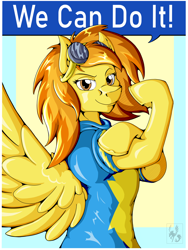 Size: 3000x4000 | Tagged: safe, artist:stormblaze-pegasus, spitfire, pegasus, pony, g4, clothes, female, feminism, high res, looking at you, mare, propaganda, rosie the riveter, uniform, we can do it!, wonderbolts uniform, world war ii