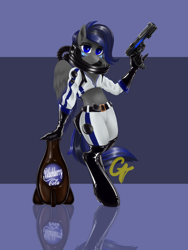 Size: 750x1000 | Tagged: safe, artist:ctamina, oc, oc only, hippogriff, semi-anthro, fallout equestria, outfit, weapon